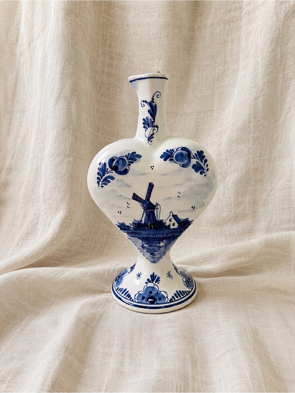 Vintage Joh. de Kuyper Blue Delft Heart-Shaped Bottle | Hand-Painted Holland